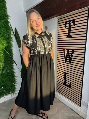 Side Tie Detail Dress With Embroidery - Black