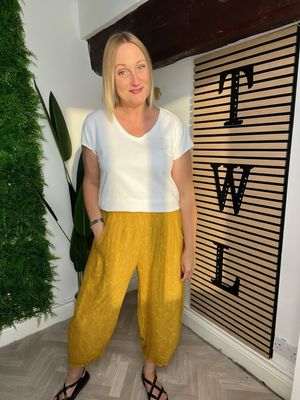 Embossed Barrel Leg Trousers - Mustard