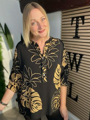 Printed Blouse / Top - Camel & Black
