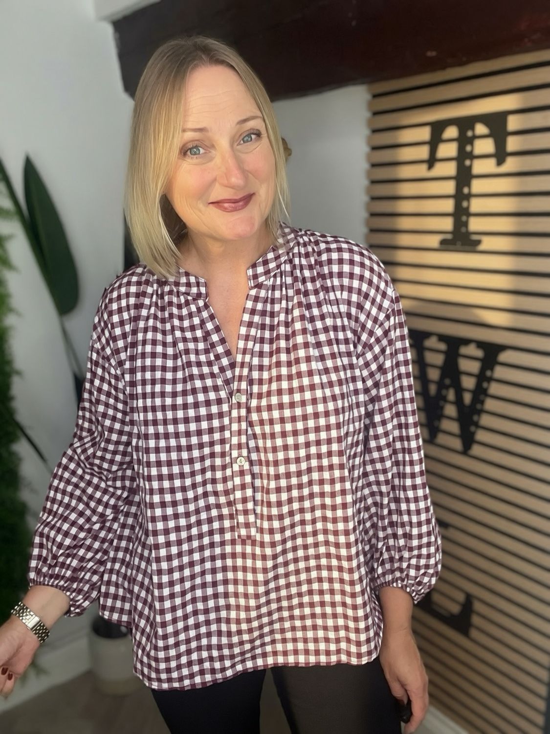 Gingham Blouse - Wine