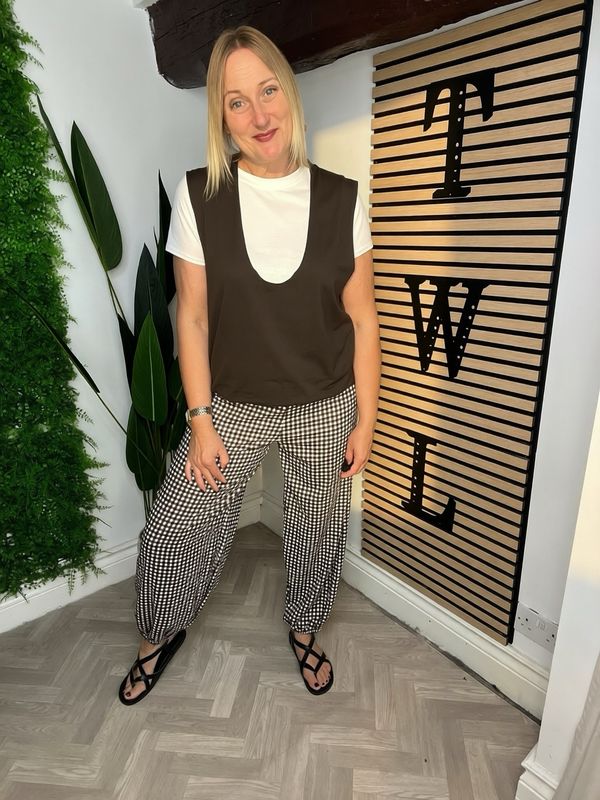 Cuffed Gingham Trousers - Chocolate