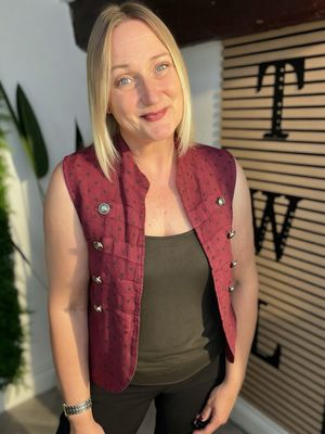 Military Button Detail Waistcoat - Wine & Brown
