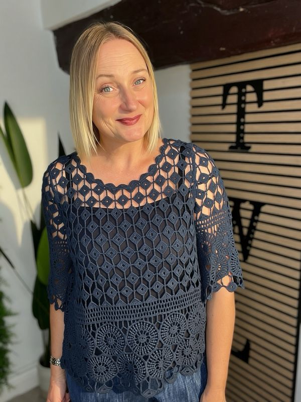 Crochet Boxy Fit Top - Navy