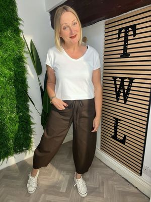 Barrel Leg Cotton Trousers - Chocolate