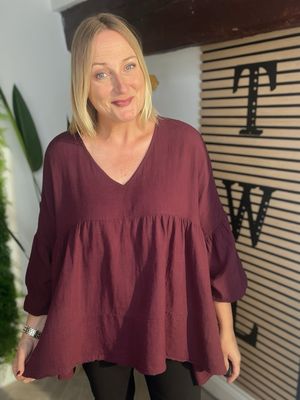 Loose Fitted Smock Top - Wine