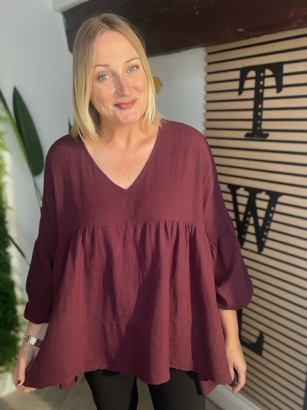 Loose Fitted Smock Top - Wine