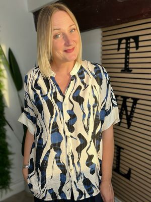 Abstract Relaxed Shirt - Navy, Black & Off White