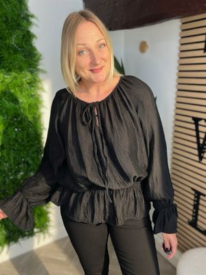 Blouse With Shirred Hem Detail - Black