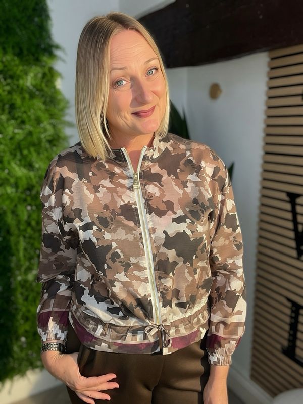 Delicate Cheer Bomber Jacket - Taupe Tones & Wine