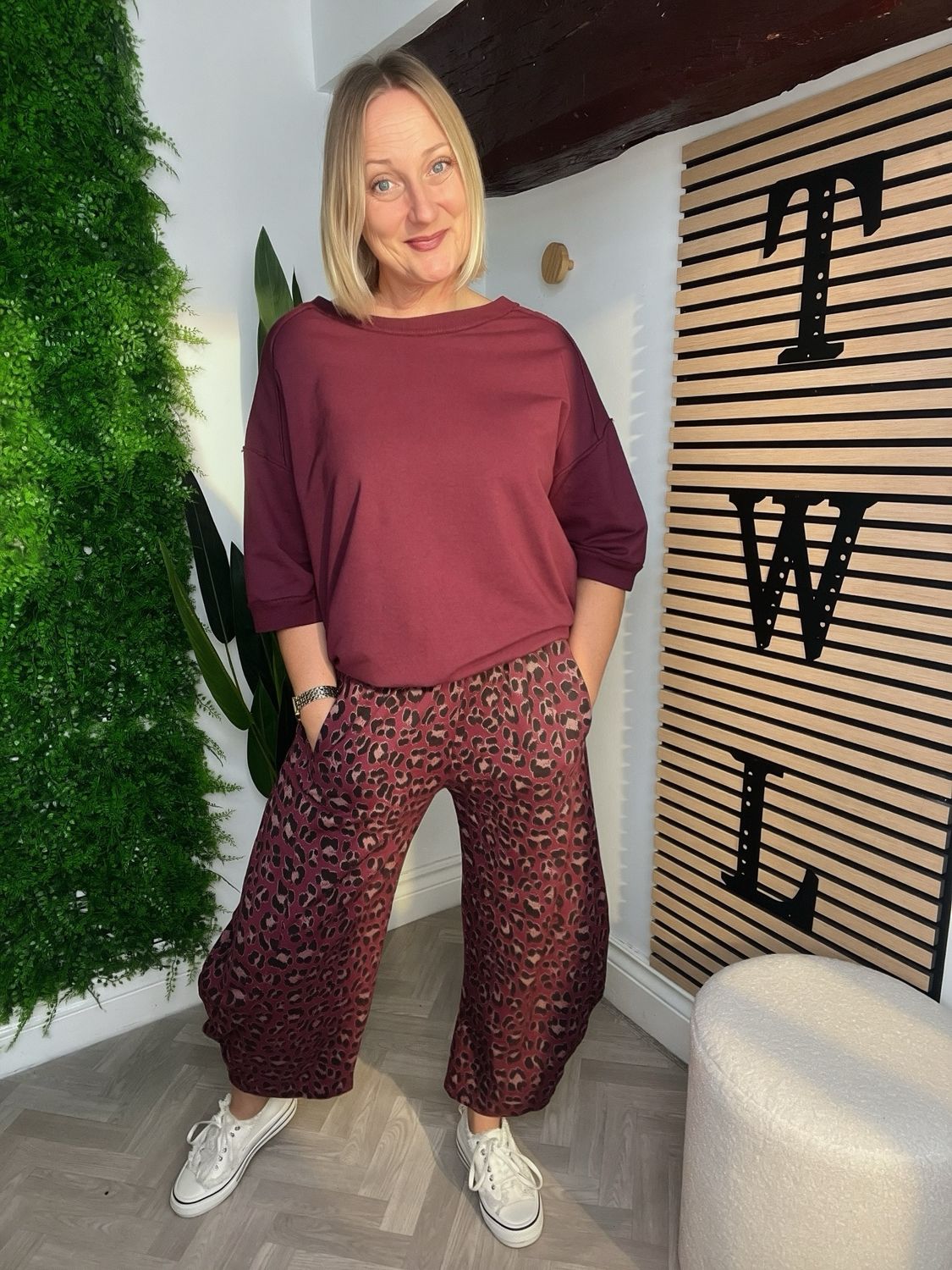 Barrel Leg Jersey Trousers - Animal Wine