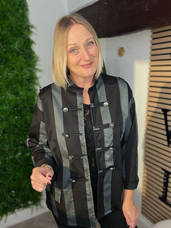 Military Edge To Edge Stripe Jacket - Grey & Black