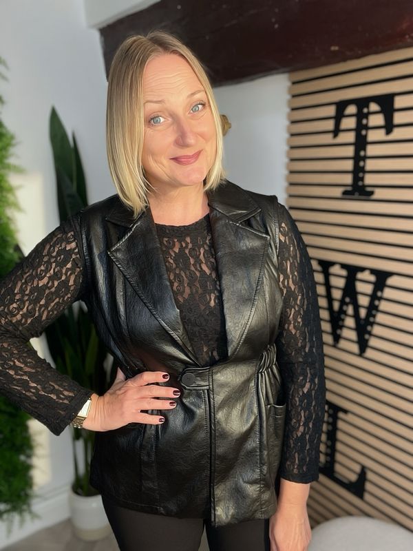 Faux Leather Gilet - Black
