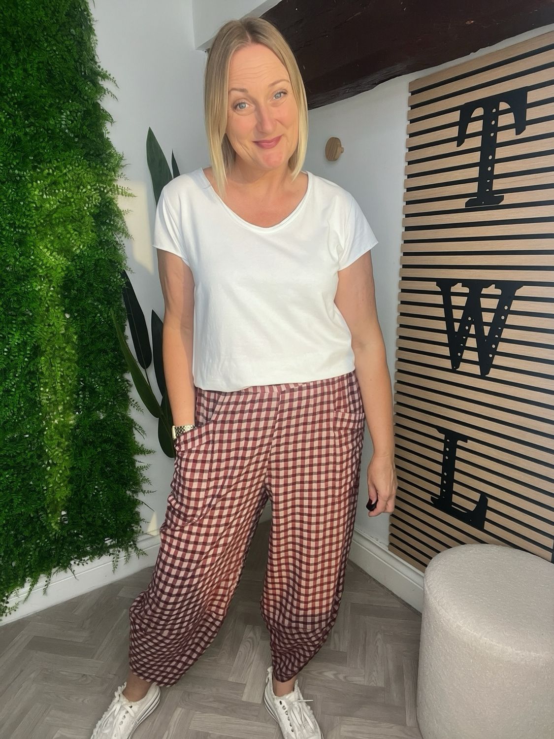 Lola Gingham Trouser - Wine & Rose