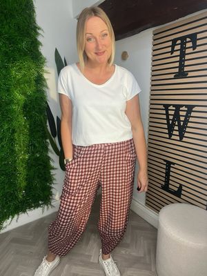 Lola Gingham Trouser - Wine & Rose