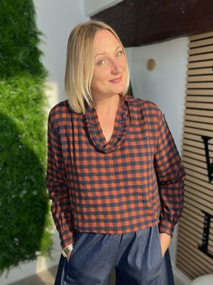 Gingham Blouse Top - Rust & Navy