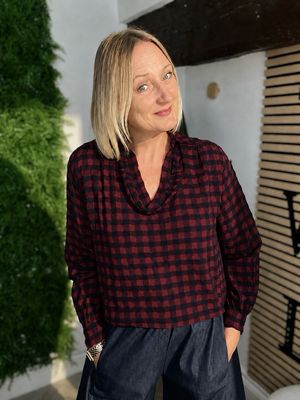 Gingham Blouse Top - Wine & Navy Gingham Blouse Top - Wine & Navy
