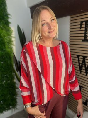 Cross Front Jumper Reversible - Stripe Pink & Claret Mix Cross Front Jumper Reversible - Stripe Pink & Claret Mix
