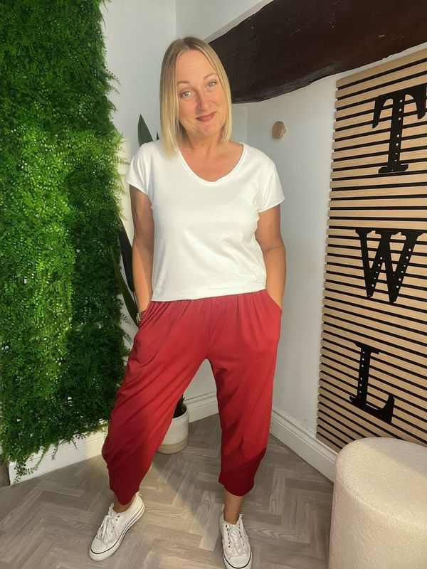 Soft Jersey Loose Cuff Trousers - Claret