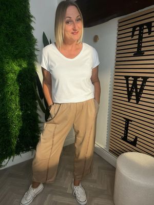 Soft Jersey Barrel Leg Trouser - Camel