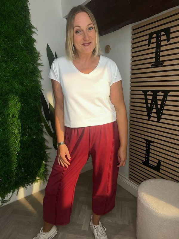 Soft Jersey Barrel Leg Trouser - Claret