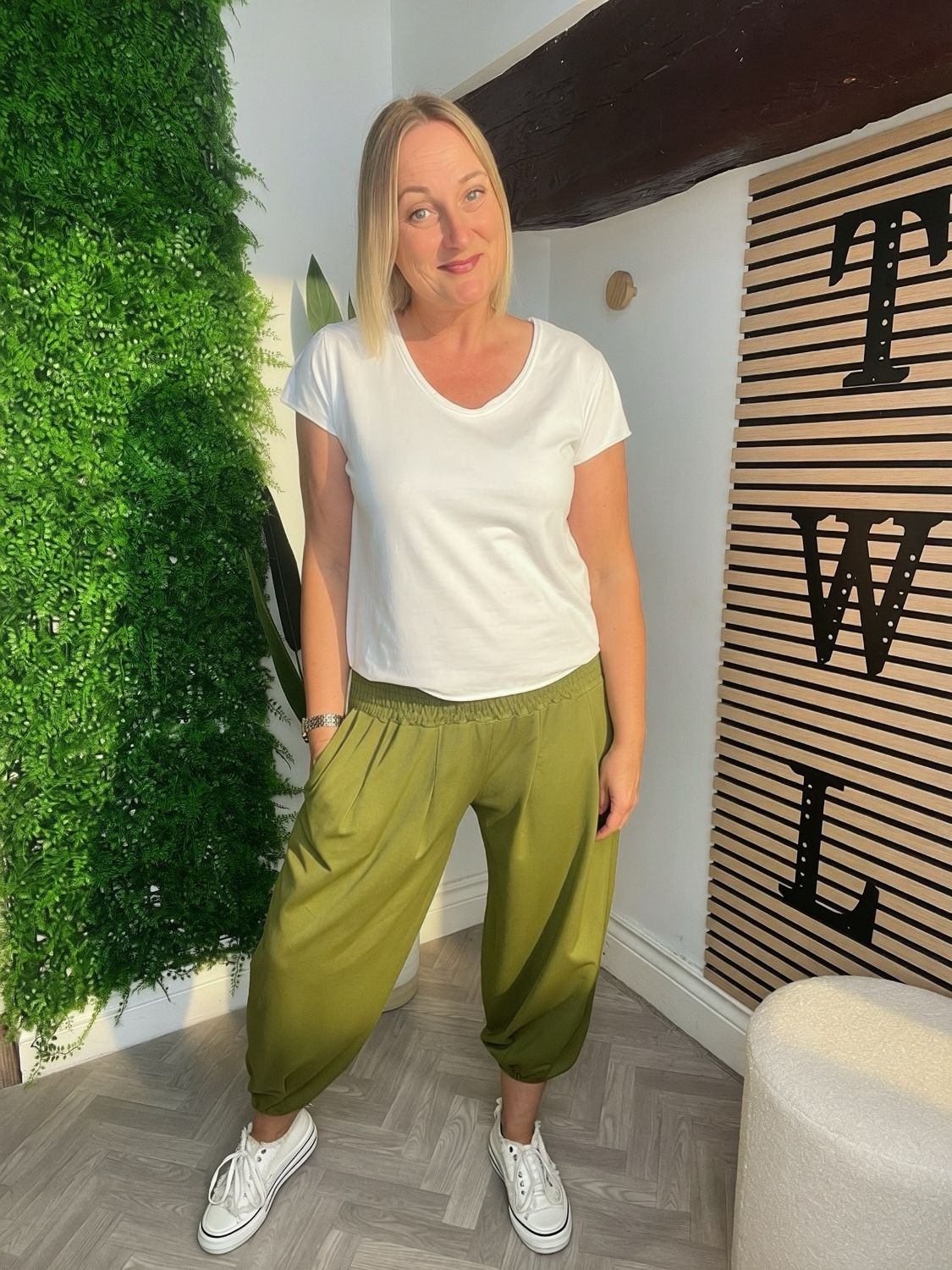 Shirred Stitch Cuffed Hem Trouser - Chartreuse Shirred Stitch Cuffed Hem Trouser - Chartreuse