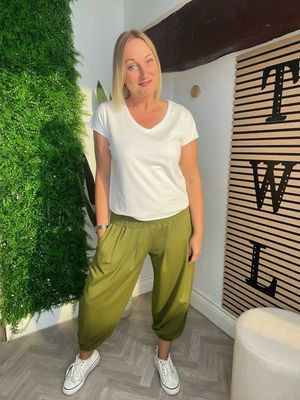 Shirred Stitch Cuffed Hem Trouser - Chartreuse