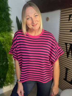 Striped Box Fit Jumper - Pink & Navy Striped Box Fit Jumper - Pink & Navy