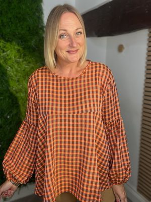 Gingham Smock Style Top - Orange Mix