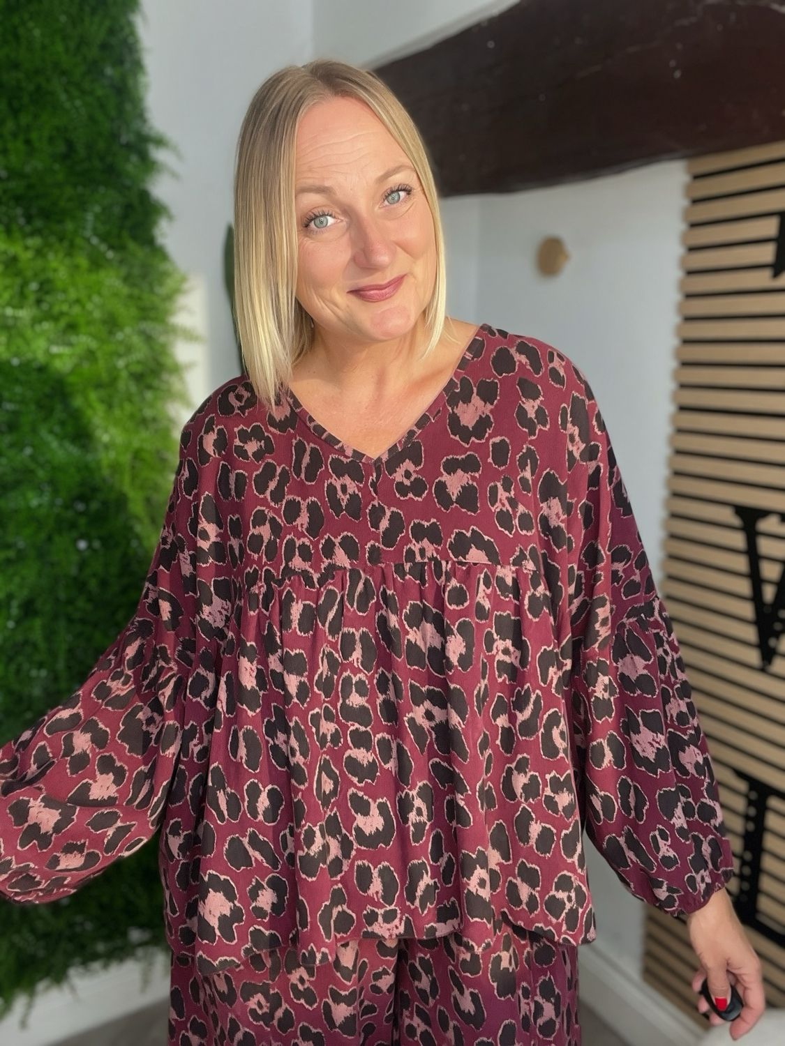 Pin Corduroy Smock Style Top - Animal Claret Pin Corduroy Smock Style Top - Animal Claret