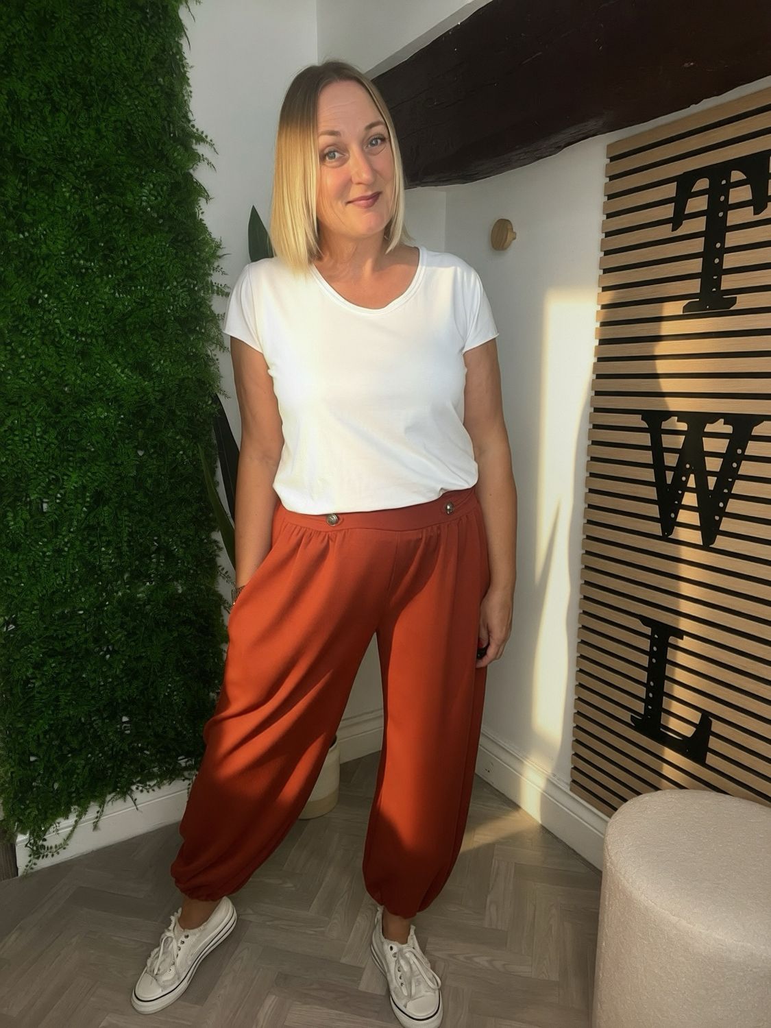 Cuffed Scuba Trousers With Frog Button Detail - Rust Cuffed Scuba Trousers With Frog Button Detail - Rust