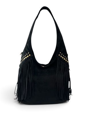 Suedette Feel & Tassel Shoulder Bag - Black