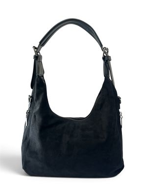 Suedette & Faux Leather Shoulder Bag - Black