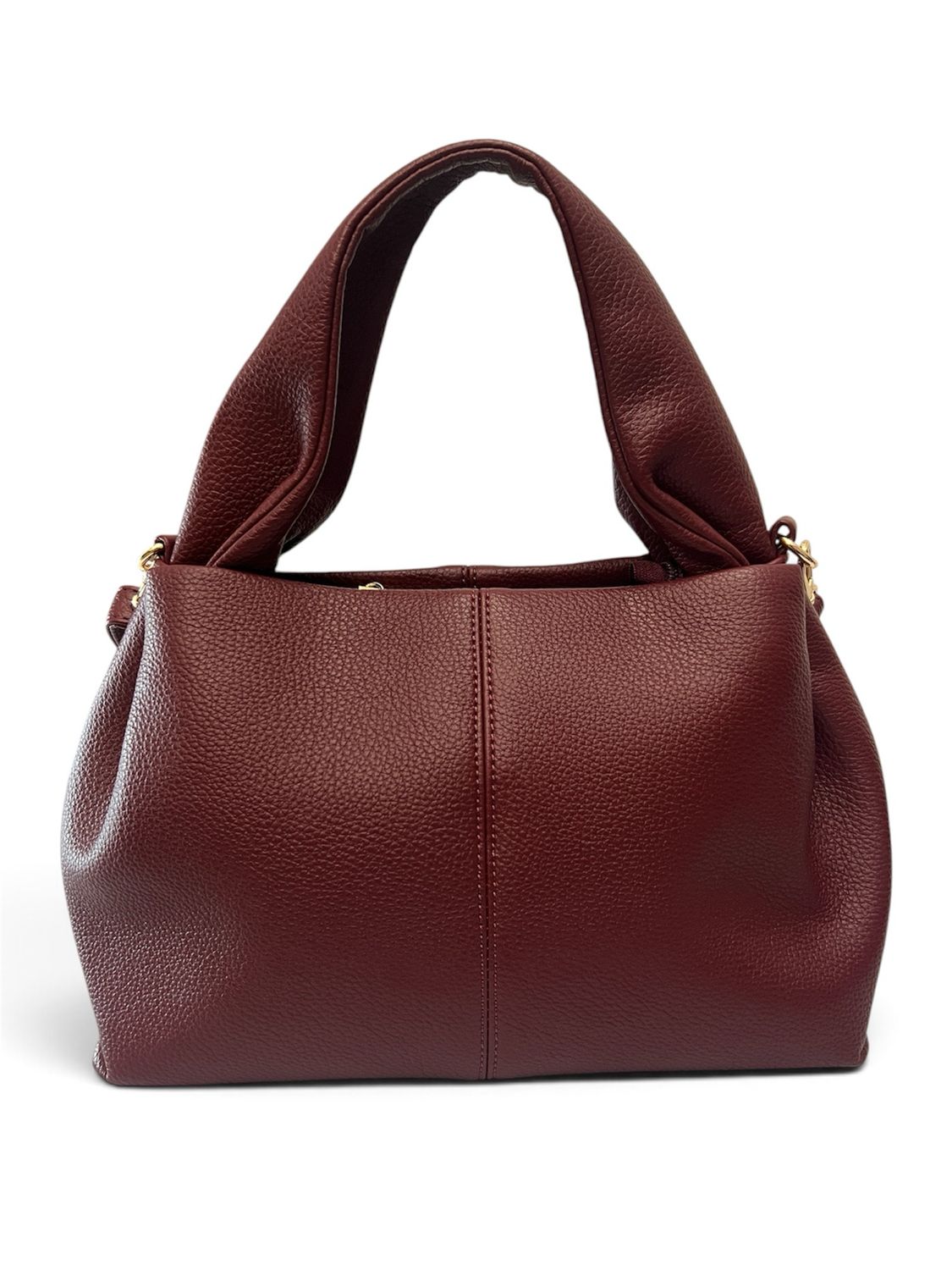 Faux Grained Leather Shoulder Bag - Wine Faux Grained Leather Shoulder Bag - Wine