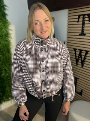 Checkered Button Jacket - Plum Checkered Button Jacket - Plum