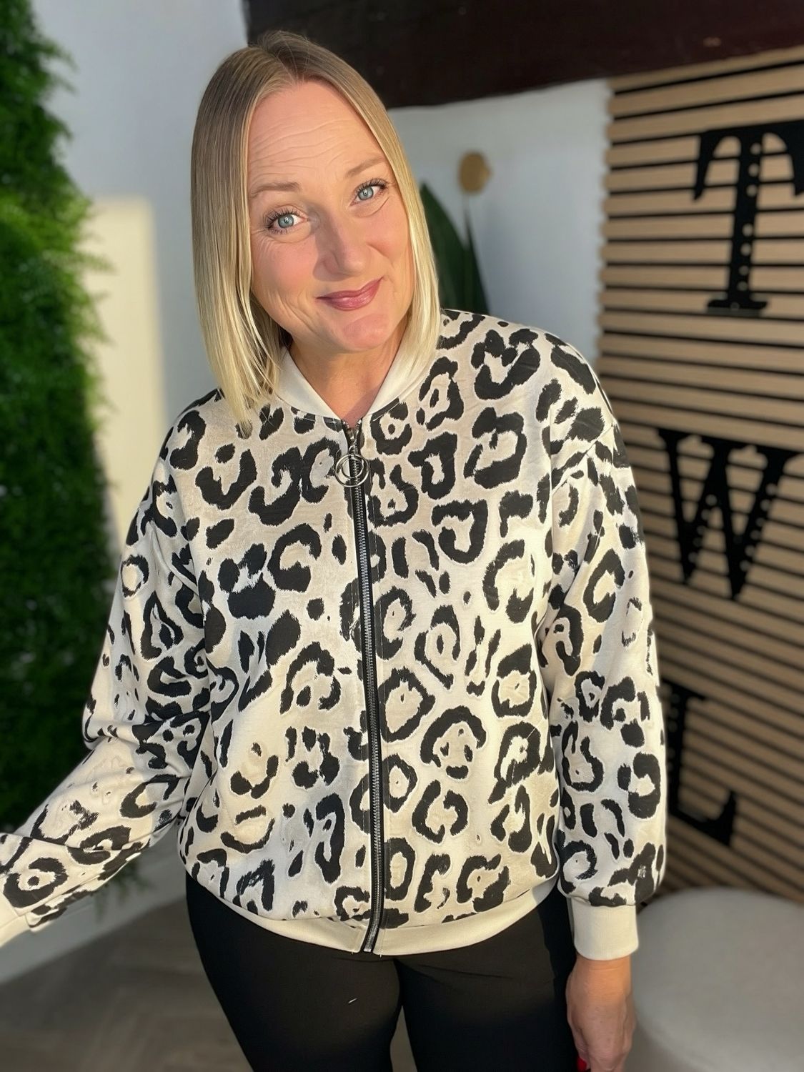 Animal Print Zip Jersey Jacket - Stone