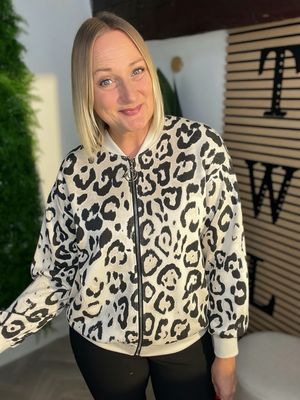 Animal Print Zip Jersey Jacket - Stone Animal Print Zip Jersey Jacket - Stone