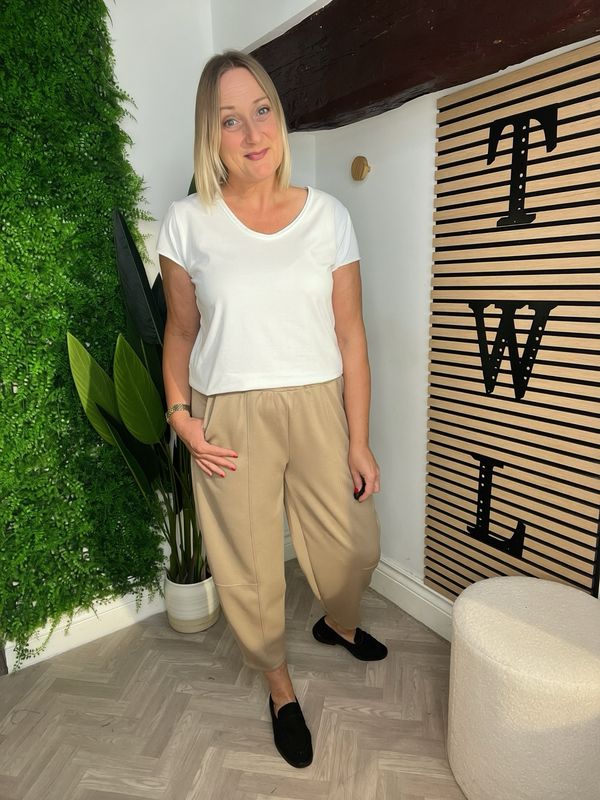 Scuba Barrel Leg Trousers - Dark Taupe