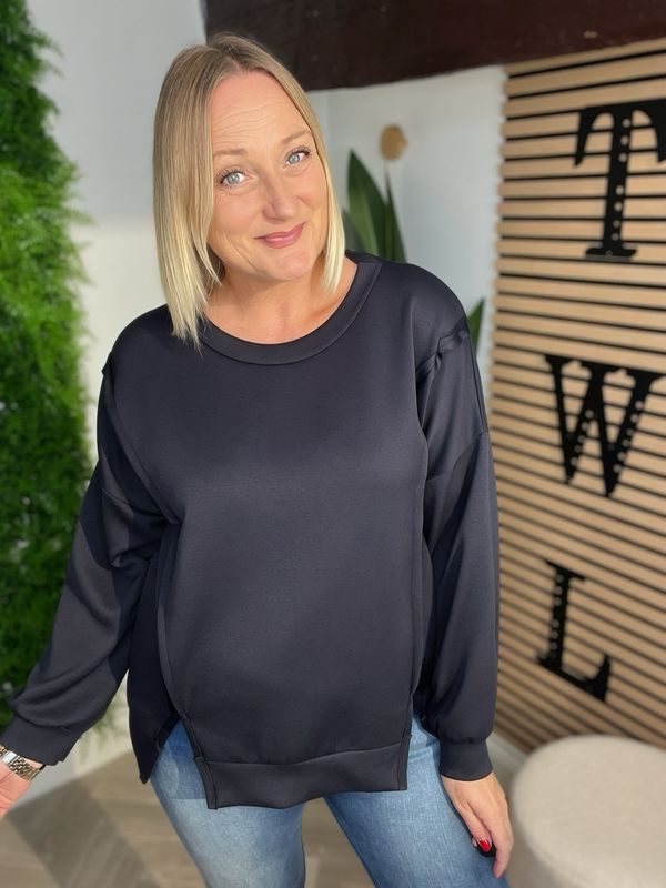 Scuba Raw Edge Detail Sweatshirt - Navy