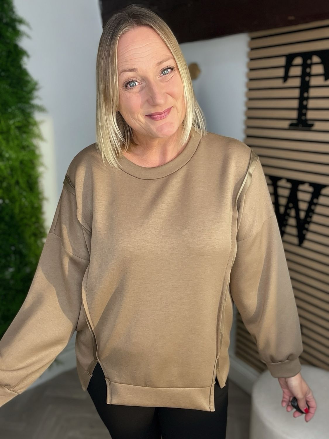 Scuba Raw Edge Detail Sweatshirt - Dark Taupe
