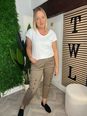 Military Button Detail Magic Trousers - Dark Taupe Military Button Detail Magic Trousers - Dark Taupe