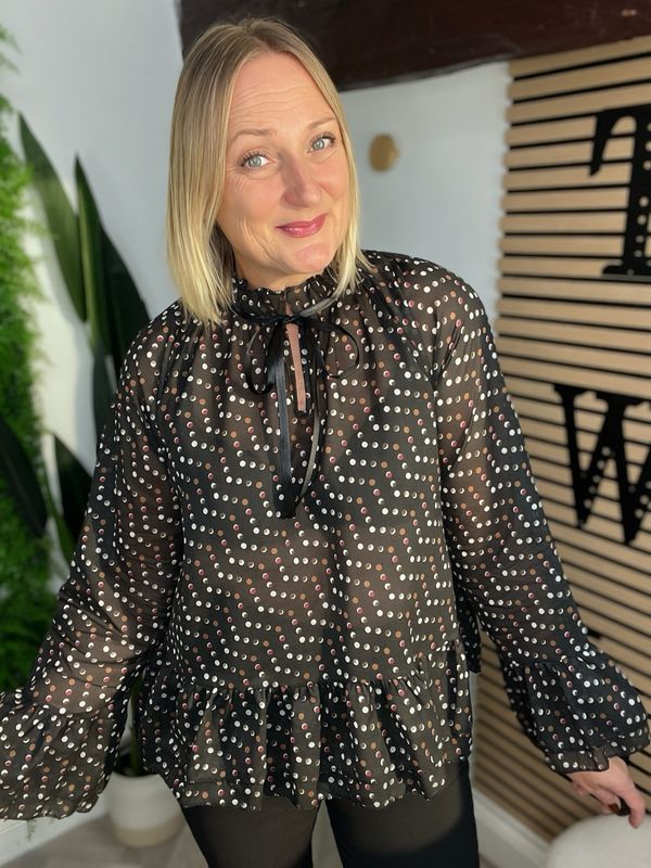 Dotted Blouse - Black, Rust & Chocolate