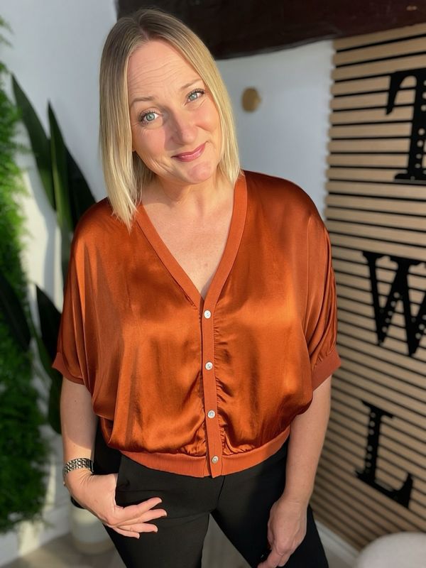 Satin Feel Short Sleeve Jacket - Rust