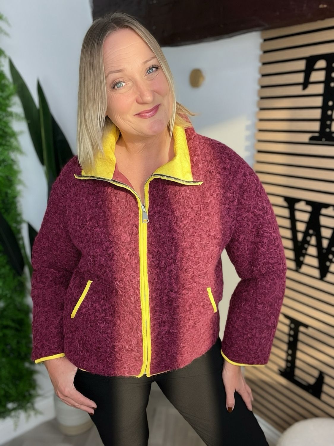Wool Style Zip Jacket - Claret Wool Style Zip Jacket - Claret