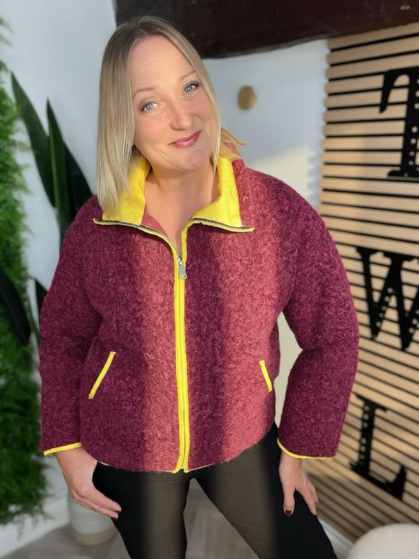 Wool Style Zip Jacket - Claret