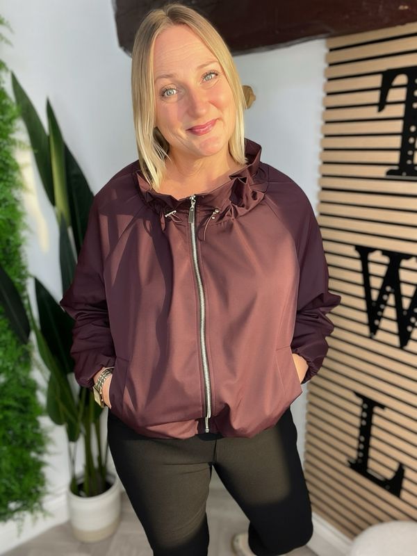 Ruched High Neck Bubble Hem Jacket - Plum