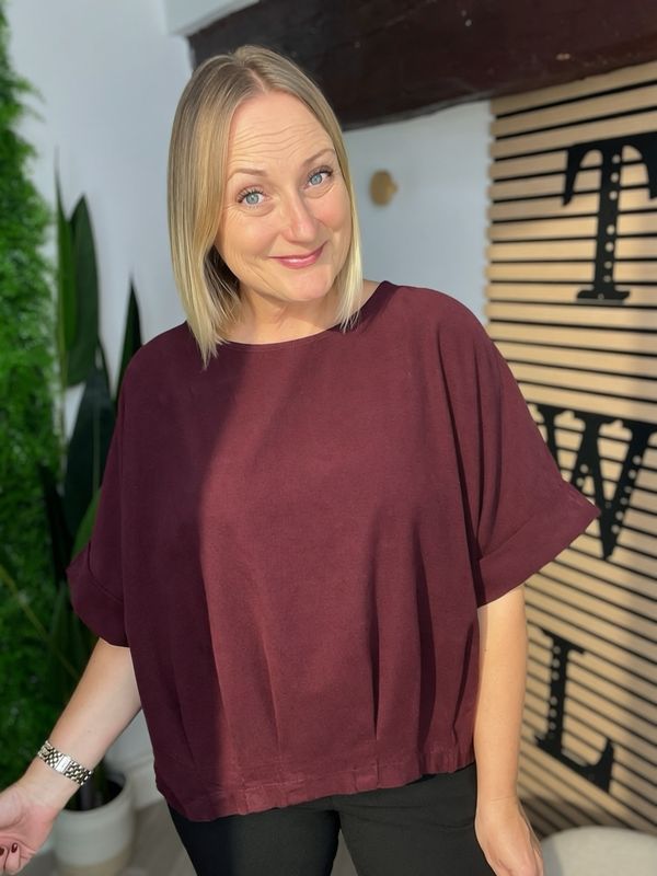 Needle Corduroy Pleat Front Top - Merlot