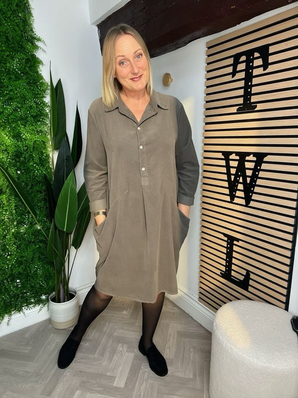 Needle Corduroy Tunic Dress - Greige