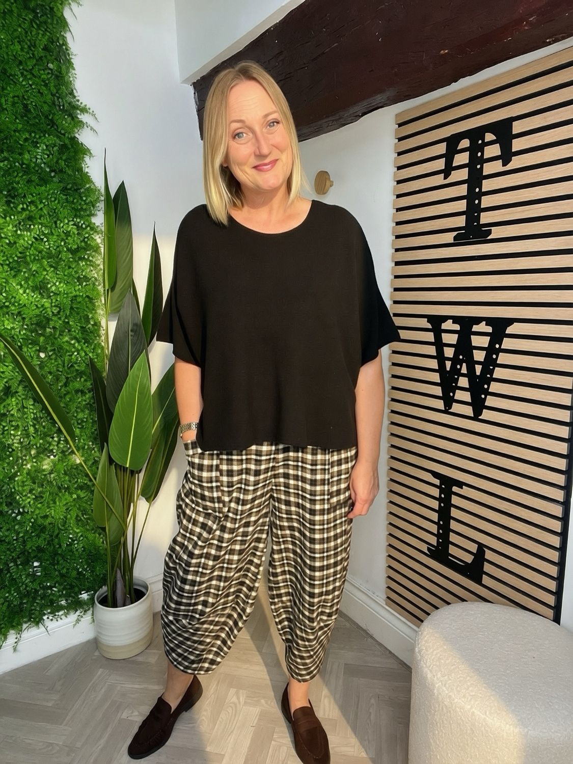 Lola Checkered Soft Feel Trousers - Green & Brown