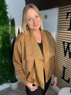 Edge To Edge Suedette Jacket - Camel