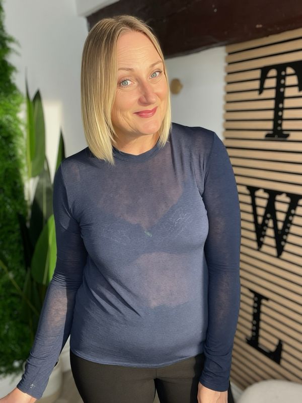 Cashmere Blend Base Layer Top ( Size 1 ) -Navy